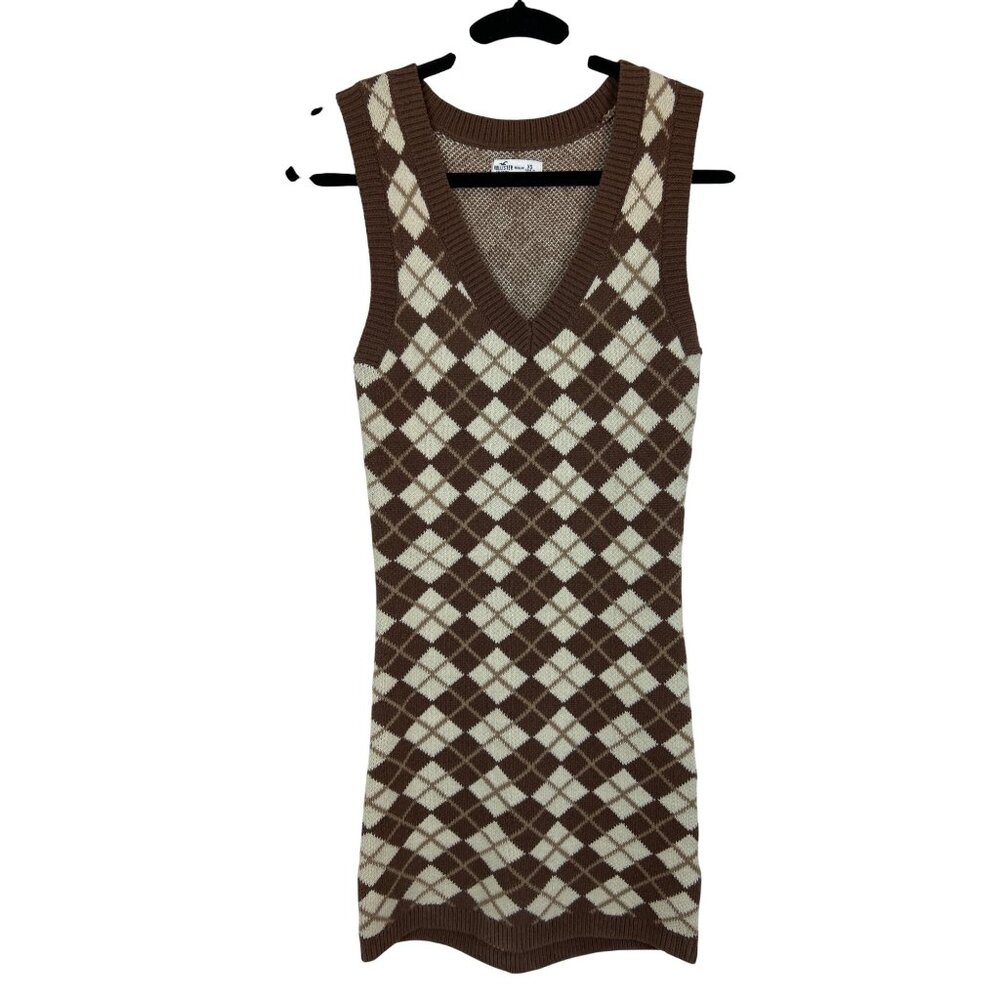Hollister Y2k Sweater Bodycon Vest Dress Size XS V-Neck Argle Print Sleeveles